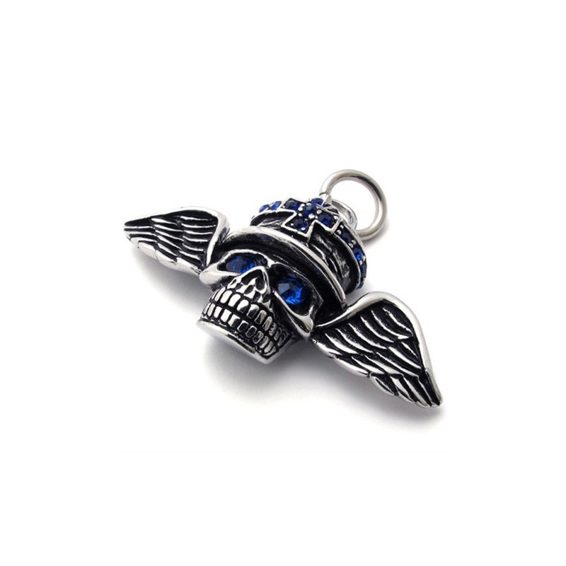 Colgante De Titanio Con Alas De Calavera Y Diamante Azul Colgante De Titanio Con Alas De Calavera Y Diamante Azul