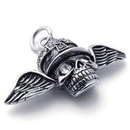 Colgante De Titanio Con Diamantes Y Calavera Con Alas