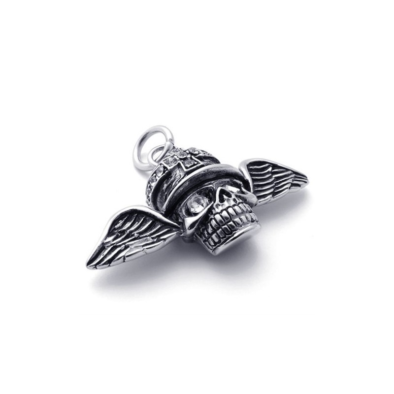 Colgante De Titanio Con Diamantes Y Calavera Con Alas