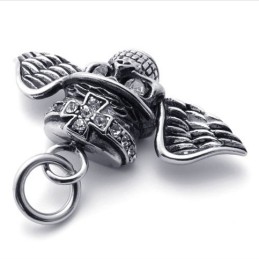 Colgante De Titanio Con Diamantes Y Calavera Con Alas