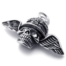 Colgante De Titanio Con Diamantes Y Calavera Con Alas