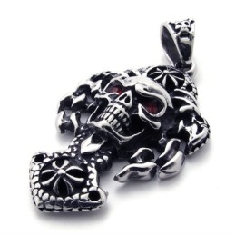 Colgante De Titanio Con Calavera Y Diamante Rojo