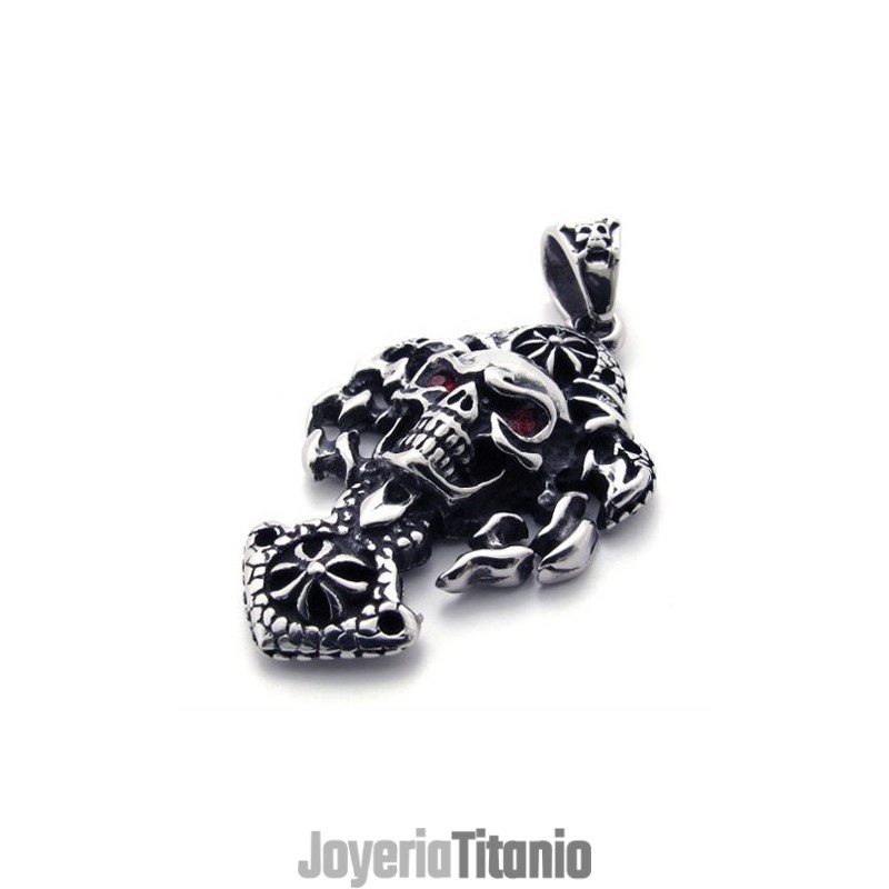 Colgante De Titanio Con Calavera Y Diamante Rojo