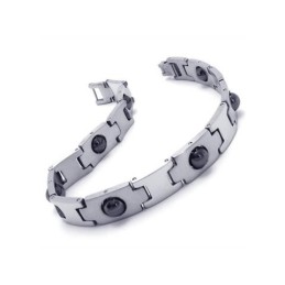 Pulsera Magnética De Titanio Puro Para Hombre, Color Plata Y Negro