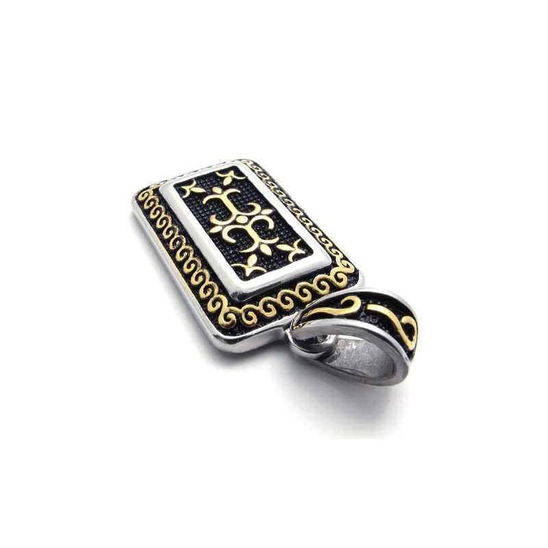 Colgante De Titanio Con Placa De Identificación Dorada