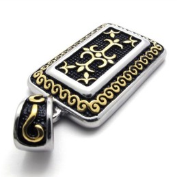 Colgante De Titanio Con Placa De Identificación Dorada