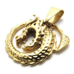 Colgante De Titanio Con Dragón Dorado