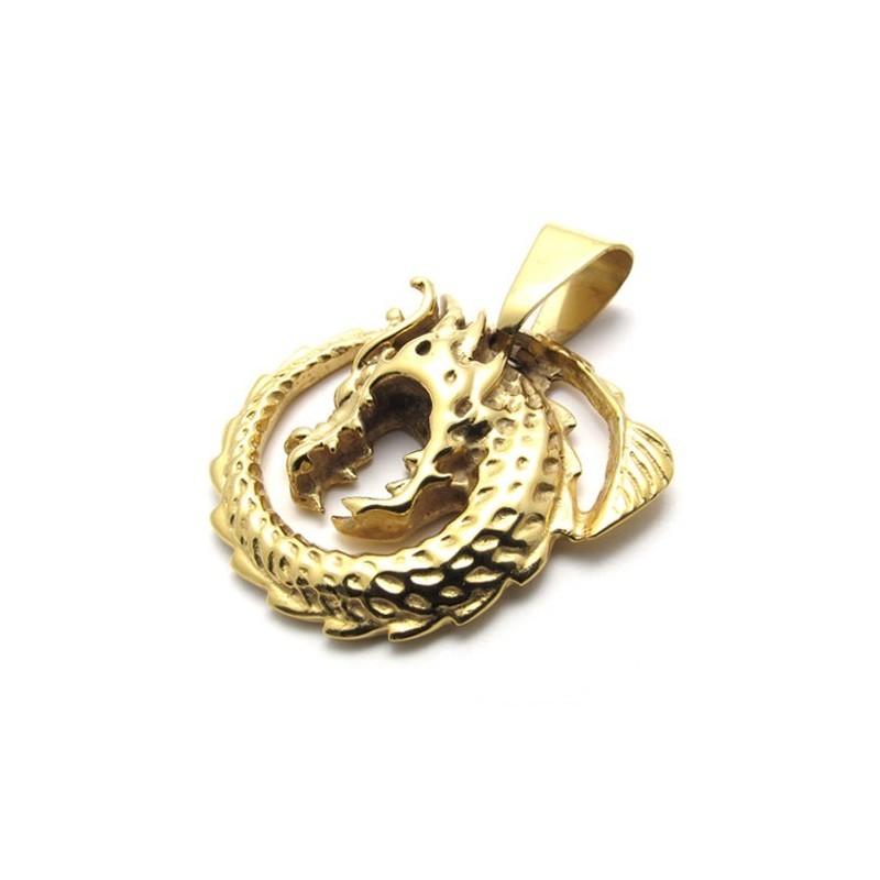 Colgante De Titanio Con Dragón Dorado