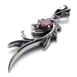 Colgante De Titanio Con Diseño De Sirena De Diamantes Rojos
