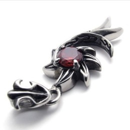 Colgante De Titanio Con Diseño De Sirena De Diamantes Rojos