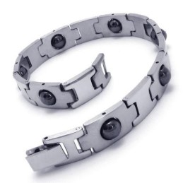 Pulsera Magnética De Titanio Puro Para Hombre, Color Plata Y Negro