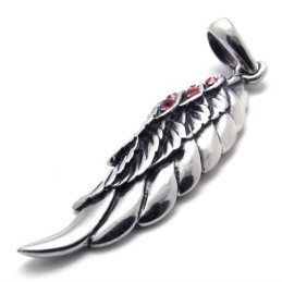 Colgante De Titanio Con Diamante Rojo Y Pluma