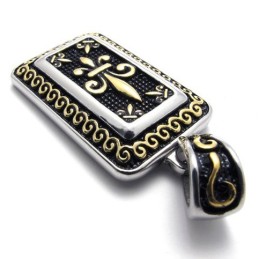 Colgante De Titanio Con Placa De Identificación Dorada