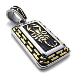 Colgante De Titanio Con Placa De Identificación De Escorpión Dorado