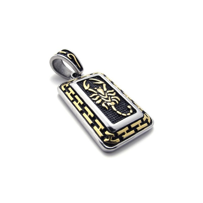 Colgante De Titanio Con Placa De Identificación De Escorpión Dorado