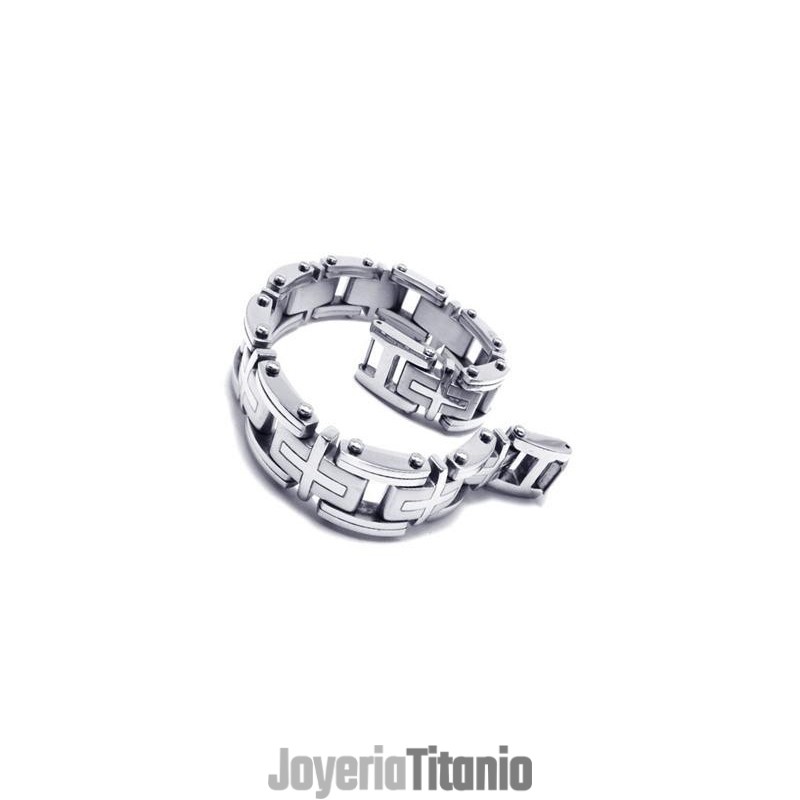Pulsera Cruzada Con Dije De Titanio Puro Y Plata Para Hombre Y Niño Pulsera Cruzada Con Dije De Titanio Puro Y Plata Para Hombre Y Niño