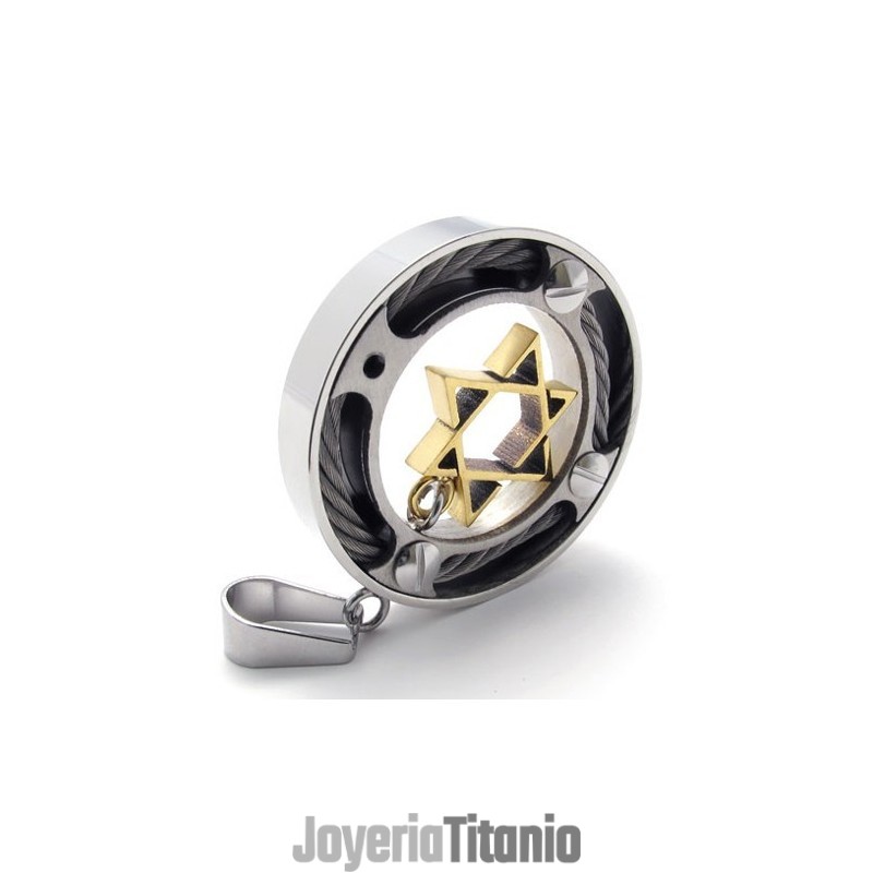 Colgante De Titanio Con Forma De Estrella Dorada Y Anillo De Cable