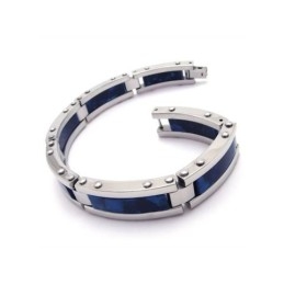 Pulsera De Caucho De Titanio Puro Azul Y Plata Para Hombre