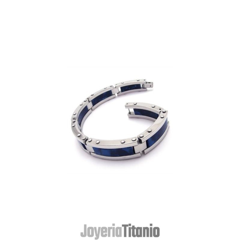 Pulsera De Caucho De Titanio Puro Azul Y Plata Para Hombre
