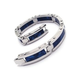Pulsera De Caucho De Titanio Puro Azul Y Plata Para Hombre