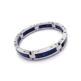 Pulsera De Caucho De Titanio Puro Azul Y Plata Para Hombre