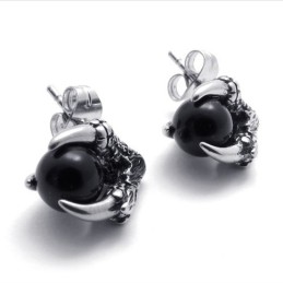 Pendientes De Titanio Con Gemas Negras En Forma De Garra