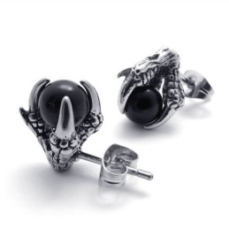 Pendientes De Titanio Con Gemas Negras En Forma De Garra