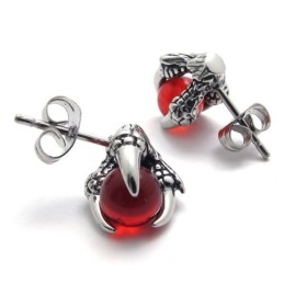 Pendientes De Titanio Con Gemas Rojas En Forma De Garra