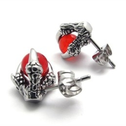 Pendientes De Titanio Con Gemas Rojas En Forma De Garra