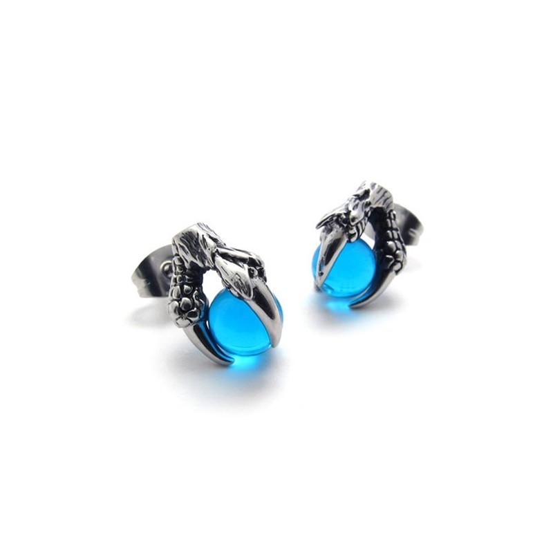 Pendientes De Titanio Con Gemas Azules En Forma De Garra