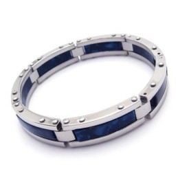 Pulsera De Caucho De Titanio Puro Azul Y Plata Para Hombre
