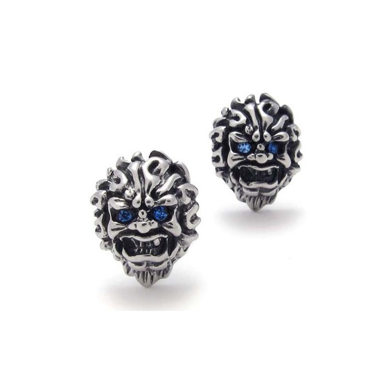 Pendientes De Titanio Con León Y Diamante Azul