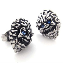 Pendientes De Titanio Con León Y Diamante Azul