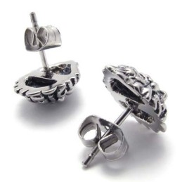 Pendientes De Titanio Con León Y Diamante Azul