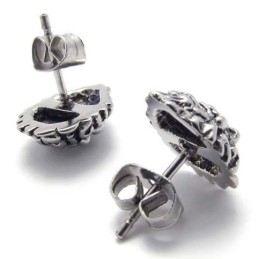 Pendientes De Titanio Con León De Diamantes Rojos