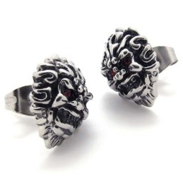 Pendientes De Titanio Con León De Diamantes Rojos