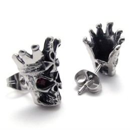 Pendientes De Titanio Con Calavera De Diamante Rojo