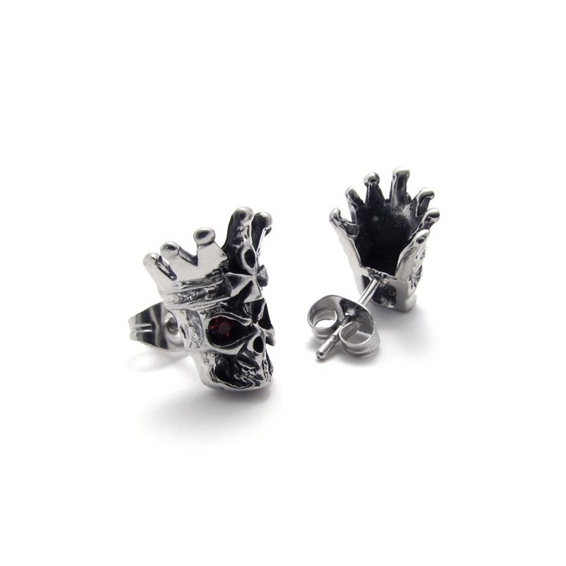 Pendientes De Titanio Con Calavera De Diamante Rojo Pendientes De Titanio Con Calavera De Diamante Rojo