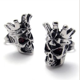 Pendientes De Titanio Con Calavera De Diamante Rojo