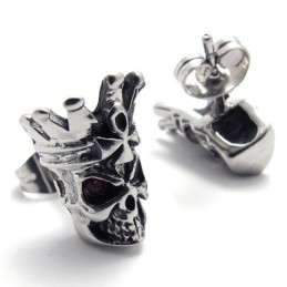 Pendientes De Titanio Con Calavera De Diamante Rojo