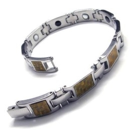 Pulsera Magnética De Titanio Puro Dorado Y Plateado Para Hombre