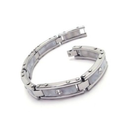 Pulsera De Caucho De Titanio Puro Y Plata Blanca Para Hombre