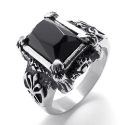 Anillo De Titanio Con Piedra Preciosa Negra