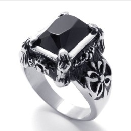 Anillo De Titanio Con Piedra Preciosa Negra