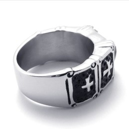 Anillo De Titanio Con Piedra Preciosa Negra Cruzada