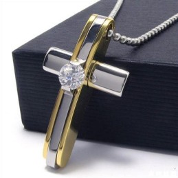 Collar Con Colgante De Cruz De Titanio Puro Dorado Para Hombre Y Niño
