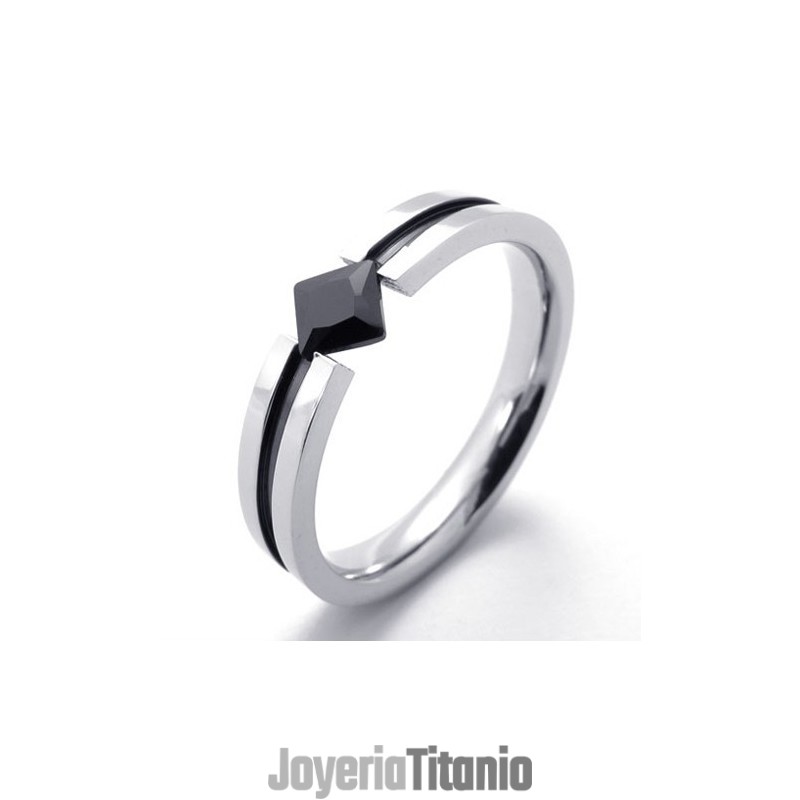 Anillo De Titanio Con Gema Negra De Moda Anillo De Titanio Con Gema Negra De Moda
