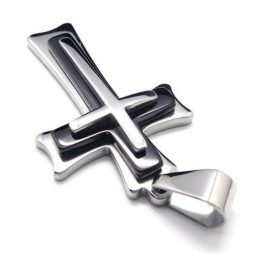 Collar Con Colgante De Cruz De Titanio Puro Y Plata Negra Para Hombre