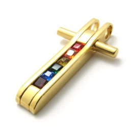 Colgante De Titanio Dorado Con Circonitas De Colores