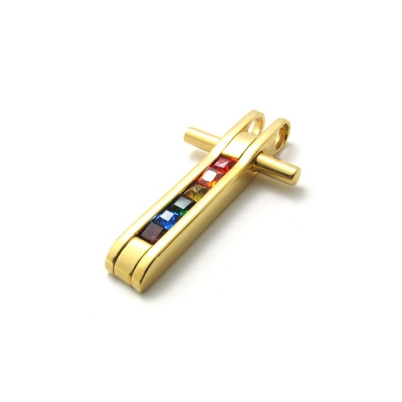 Colgante De Titanio Dorado Con Circonitas De Colores